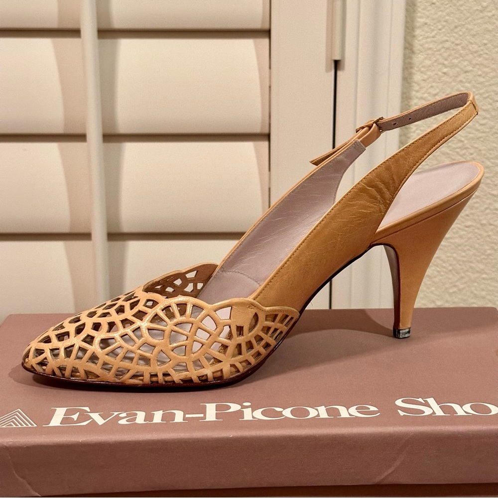 Vintage Evan-Picone NEW IN BOX Peach/Tan Lattice Leather Heels Size 10M